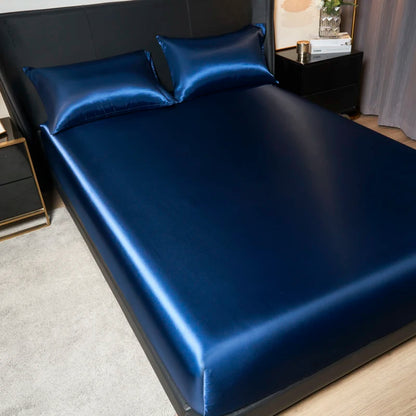 Elegant Satin Fitted Bed Sheet- Luxurious 35cm Height, Universal King/Queen Size.