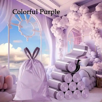 100pcs Household Portable Trash Drawstring Bags, Party Purple Trash Bags