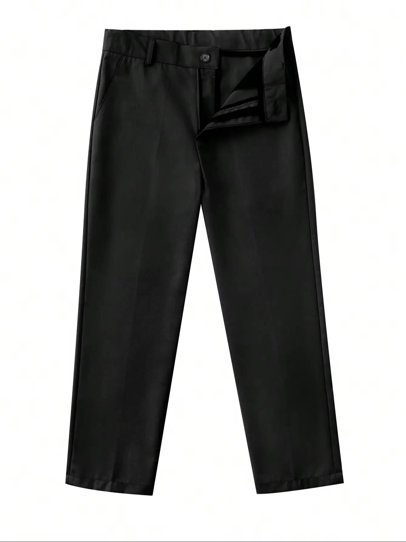 Tween Boy Back To School Season Black Single Breasted Long Pants.
