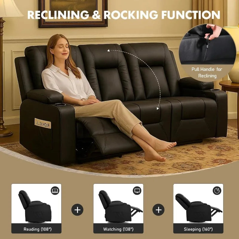 Leather Recliner Sofa Set with Manual Recliners Couch, Loveseat and Armchair