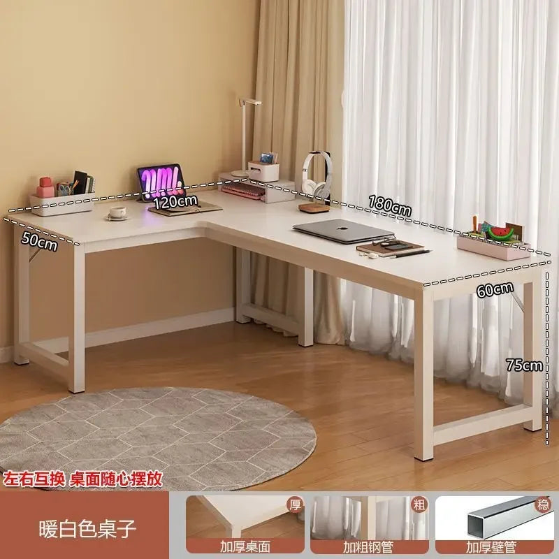 L Shaped Computer Desk, Home Office Desk with 2 Drawer and Bookshelf.