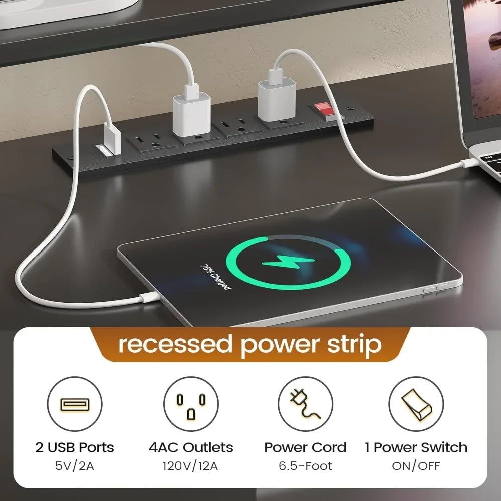 L Shaped Gaming Desk  with File Drawer Power Outlet Computer Desk  Led Lights