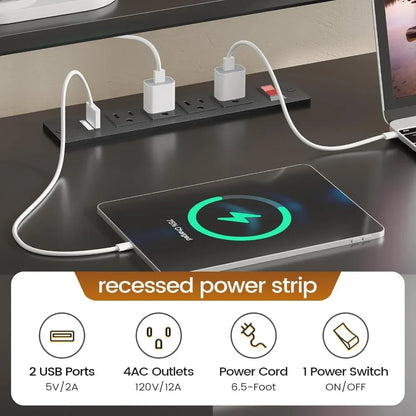 L Shaped Gaming Desk  with File Drawer Power Outlet Computer Desk  Led Lights