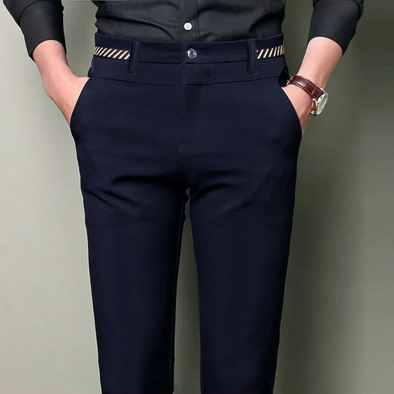 Black Suit Pants for Men, Spring and Autumn Stretchy and Non-Ironing Office Trousers.