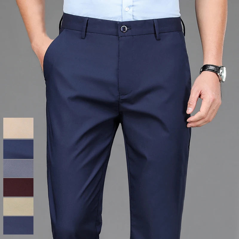 Male Pants Stretch Solid  Casual  Trousers  Quick Dry  Straight Pants