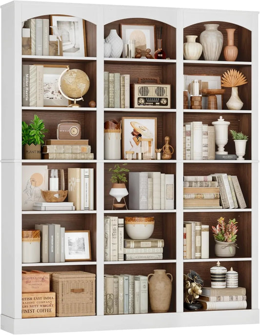 71" Triple Wide Bookshelf, 6 Tier, Tall Bookcase with Curved Baffle,18 Open Shelves for Living Room, Study.