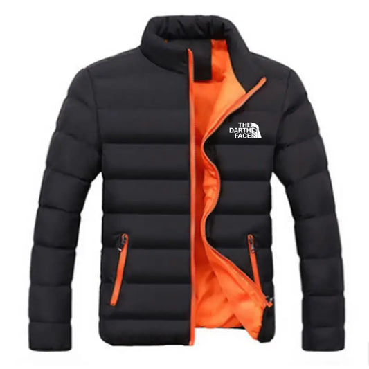 Ropa casual de moda para hombre 2024, nueva parka cálida para invierno, color sólido, cuello alto, cremallera, chaqueta de algodón cortavientos.