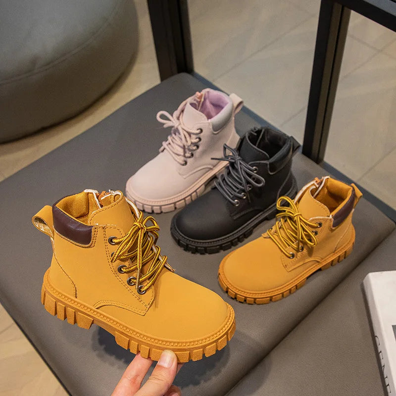 Fashion Boy Girl Short Boots, Non-Slip Boots Children Side Zipper Design.