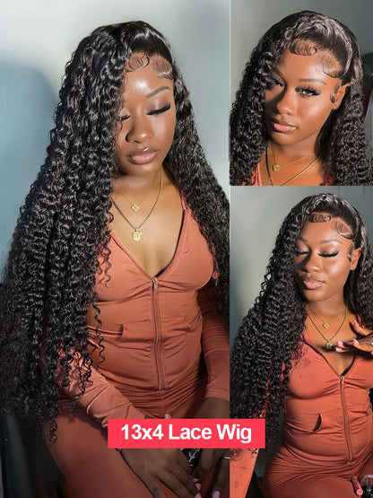 100% Human Hair 13x4 Deep Wave HD Lace Front Wig, 30 40 Inch Curly 13x6 Lace Frontal Wigs