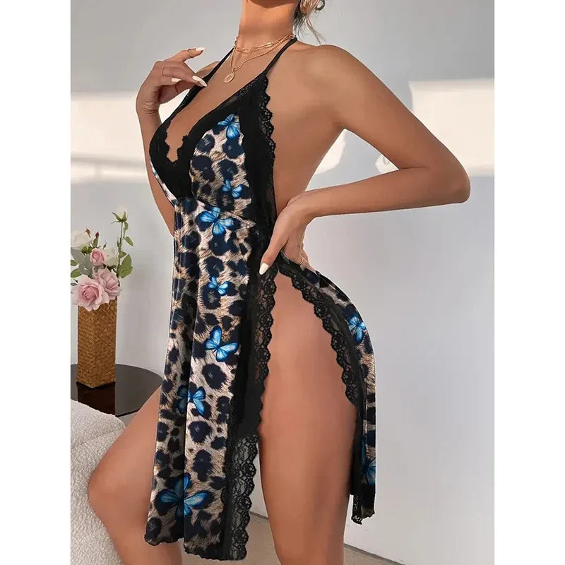 Sexy Women's Underwear, Large Size Loose Nightgown Slit Pajamas.