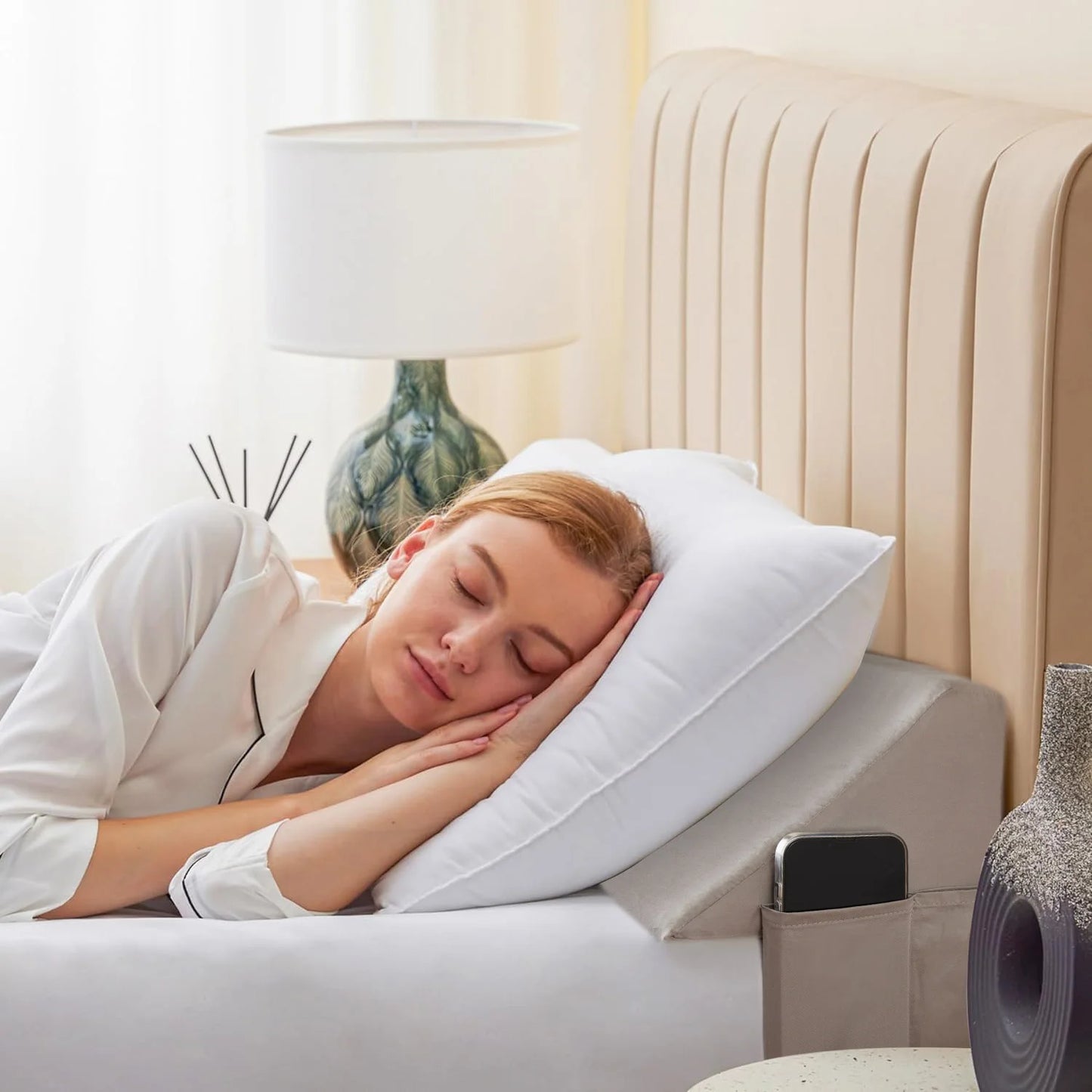 King Size Wedge Pillow for Headboard Gap Filling, Removable Cover, Machine Washable.