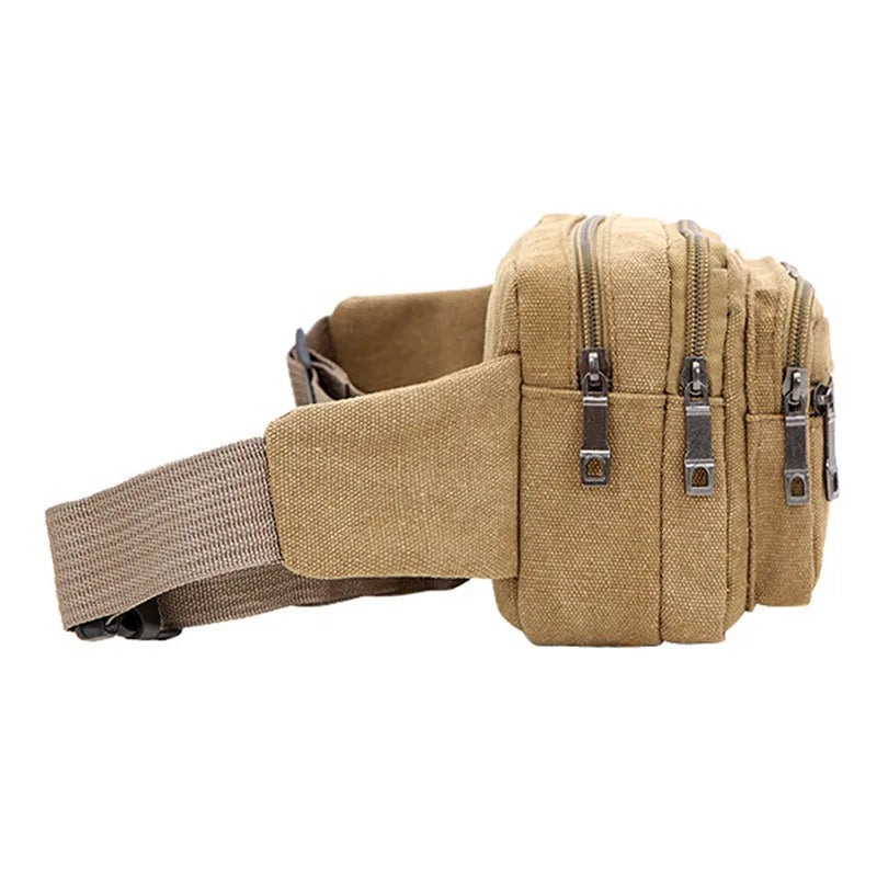New 4-Zipper Pocket Men Waist Bag  Durable Hiking Belt.