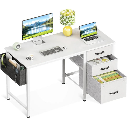 40 Inch Compact Home Office Desk with Fabric Drawers, File Cabinet, Storage Bag.