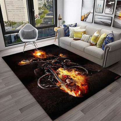 3D Retro Motorcycle Vintage  Rug for Living Room, Bedroom, Playroom Kid Area Rug Non-slip