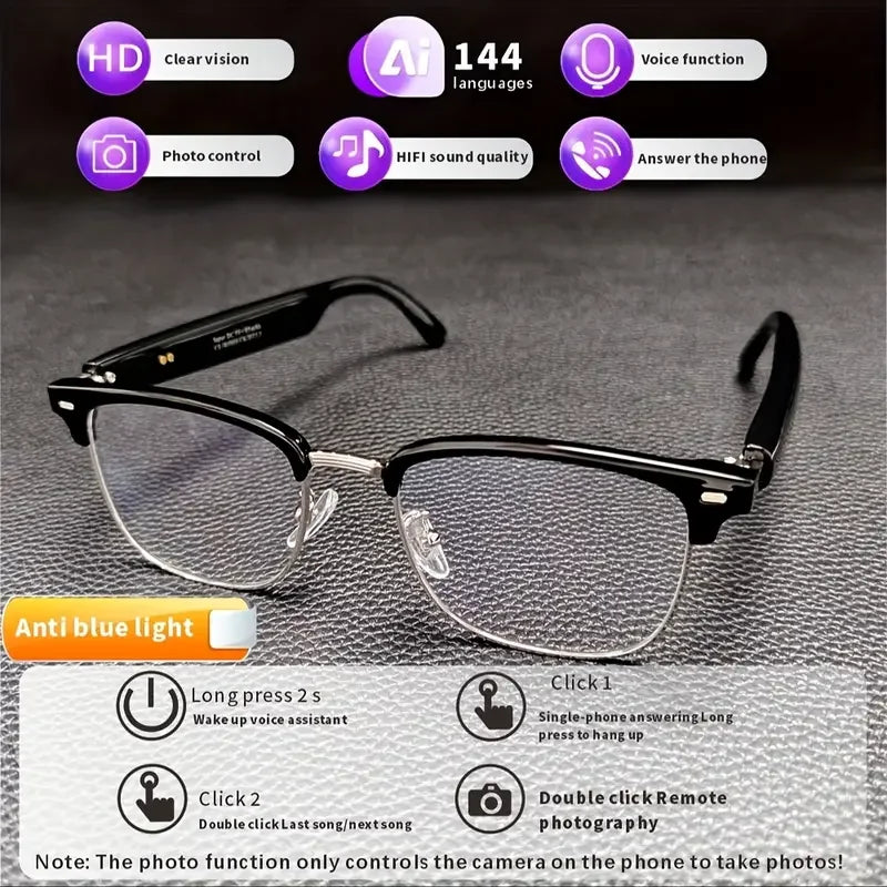 Smart Glasses AI Intelligent, Real-time Translation Sunglasses, Outdoor Sport, Earphone Calling Music Glasses.