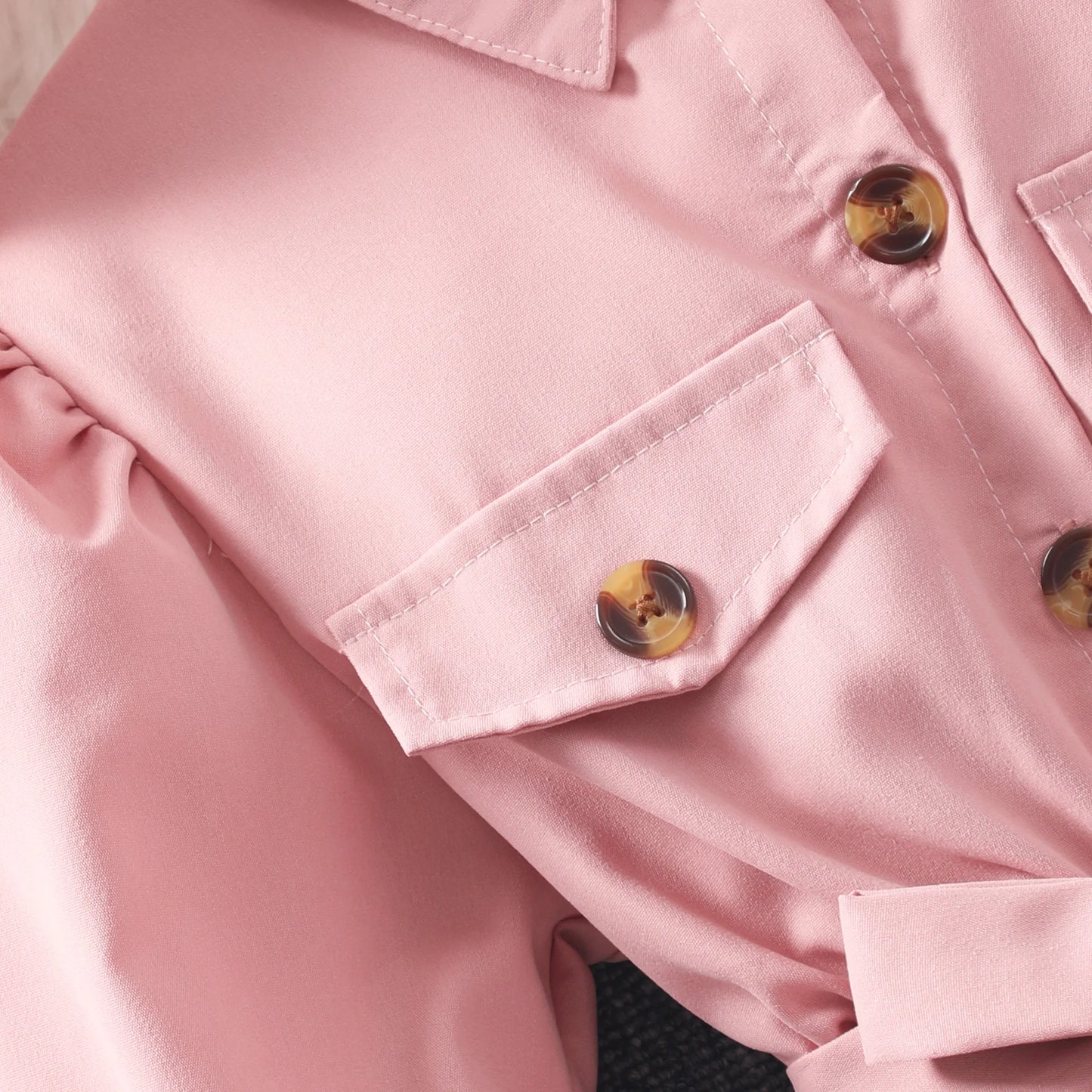 Tween Girls Stylish & Casual Long Sleeve, Solid Colored Button Up Lapel, Dress With Belt & Pockets.