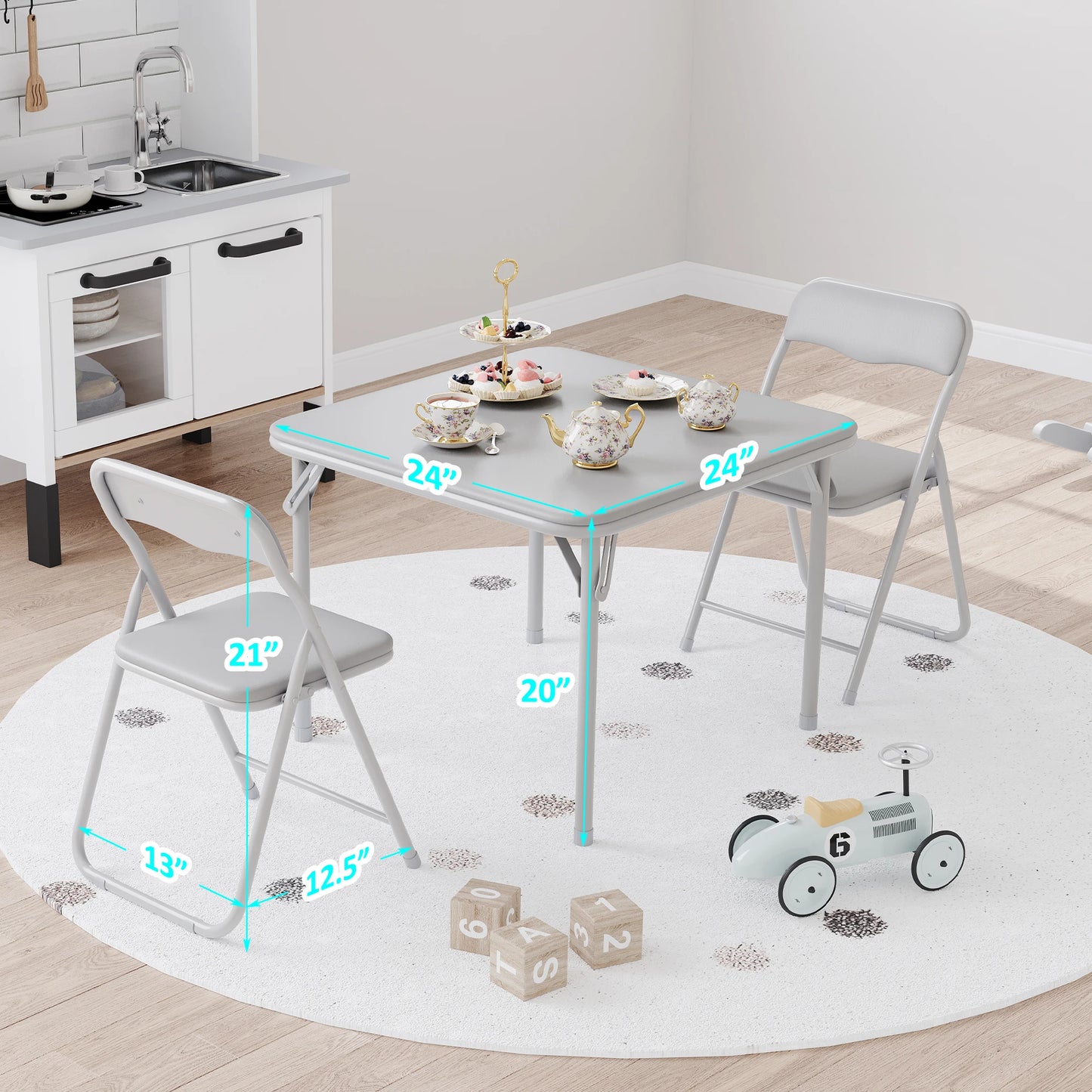 Folding Table and Chairs Set of 3, Portable Table and Chair Soft Cushion.