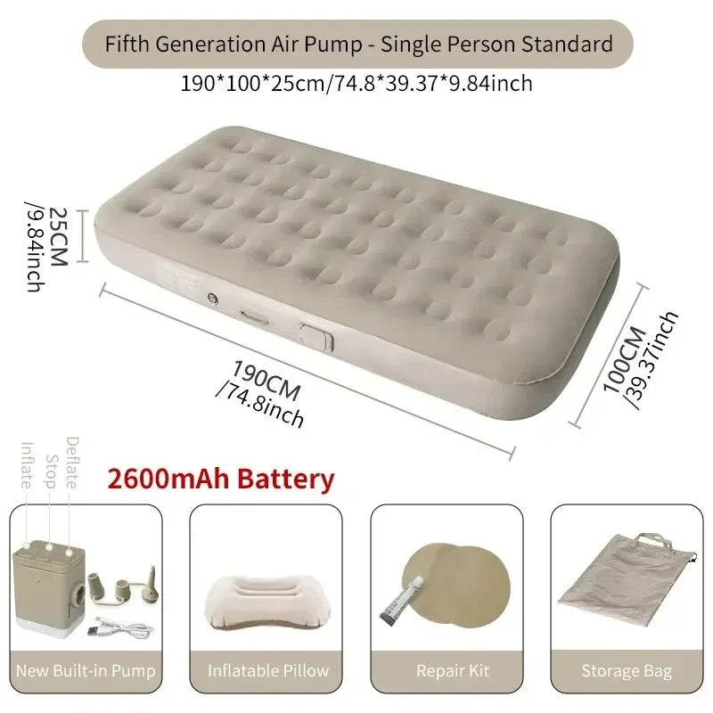 New Air Mattress Built-in Pump Self-inflating Cushion, Outdoor Tent Inflatable Bed Double sleeping For Camping or Indoor.