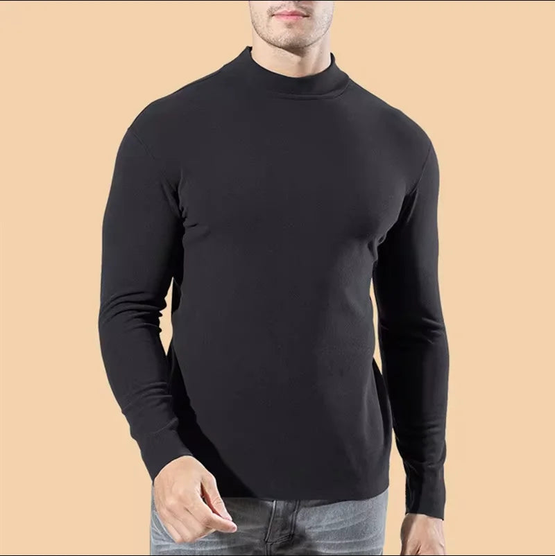 Thermal Underwear Shirt Men V Neck Fleece Sport Tops Long-Sleeved 5XL