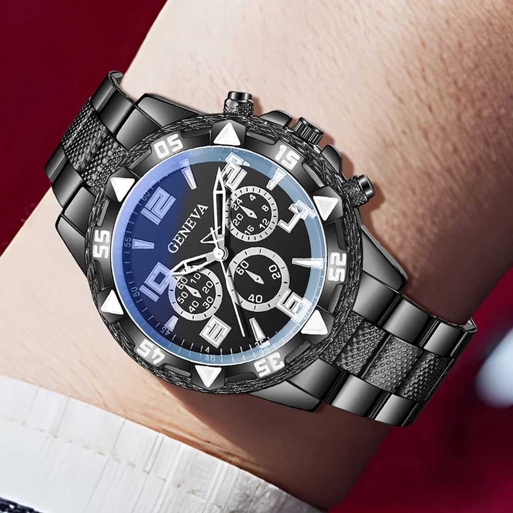 3PCS Men's Watch Set, Business Trend Versatile Digital Scale Circular Dial, Quartz Watch.