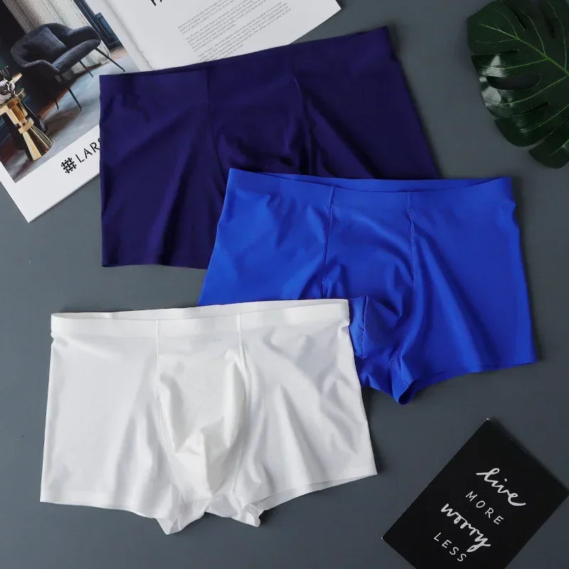 3PCS High Quality Men's Ice Silk Underwear Summer Thin Breathable Seamless Panties Sexy Male Underpants Plus Size.
