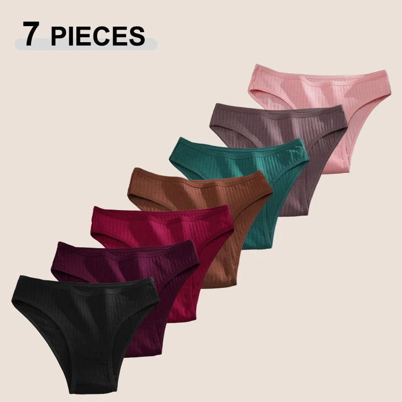 7PCS Women Seamless Cotton Panties, Ladies Low Rise Stripe Underwear Elastic Comfortable Cotton Briefs.