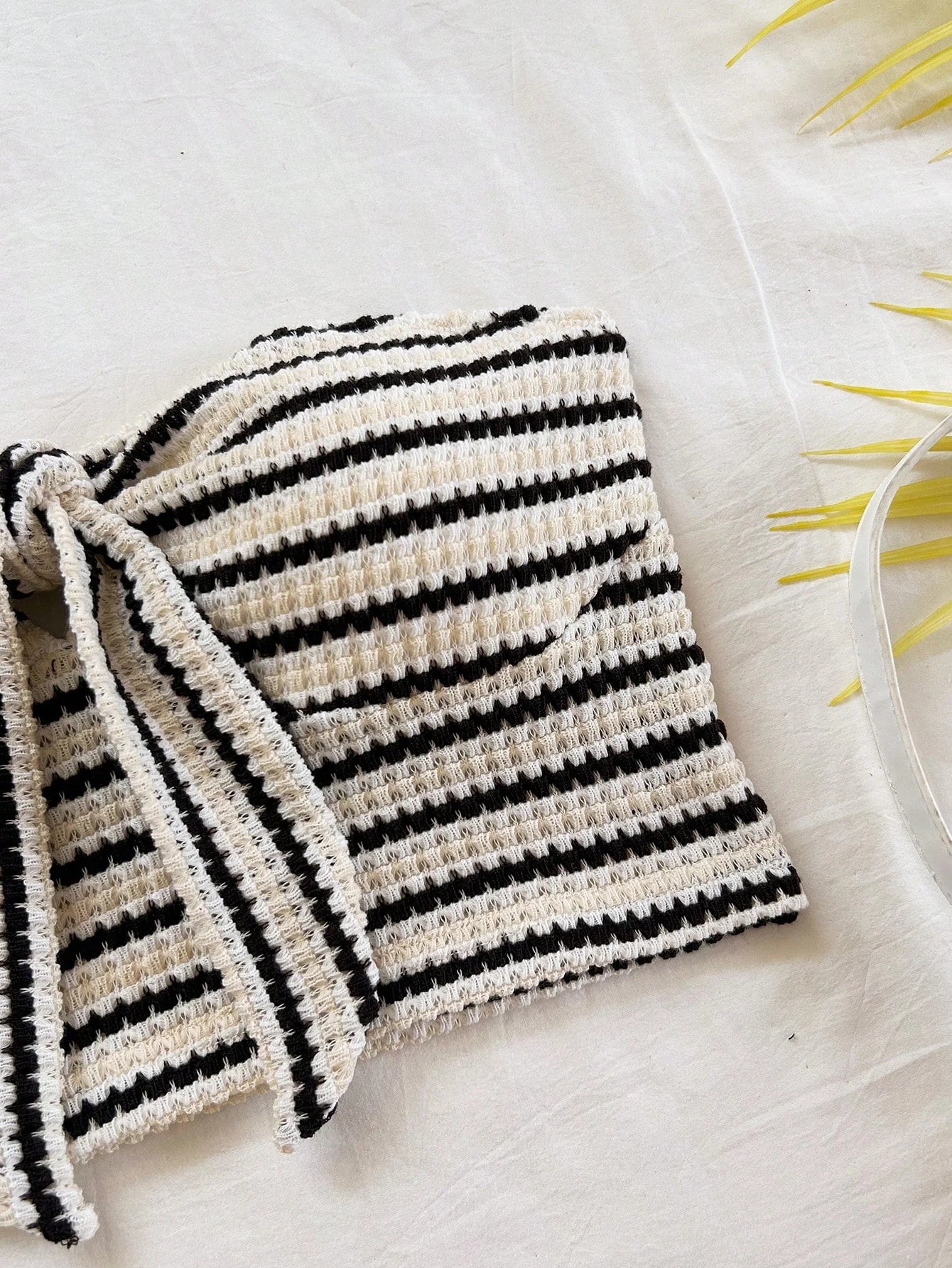 Women's Elegant 2-Piece Fashion Striped Set with Butterfly Detail Top and High-Waisted Shorts.