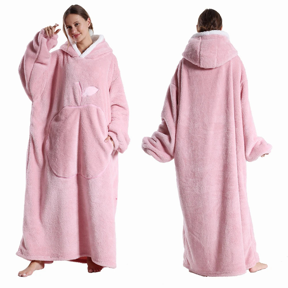 Extra Long Wearable Blankets, Winter Flannel Hooded Blanket, Full Sleeves Men Women Soft Throw Blanket.
