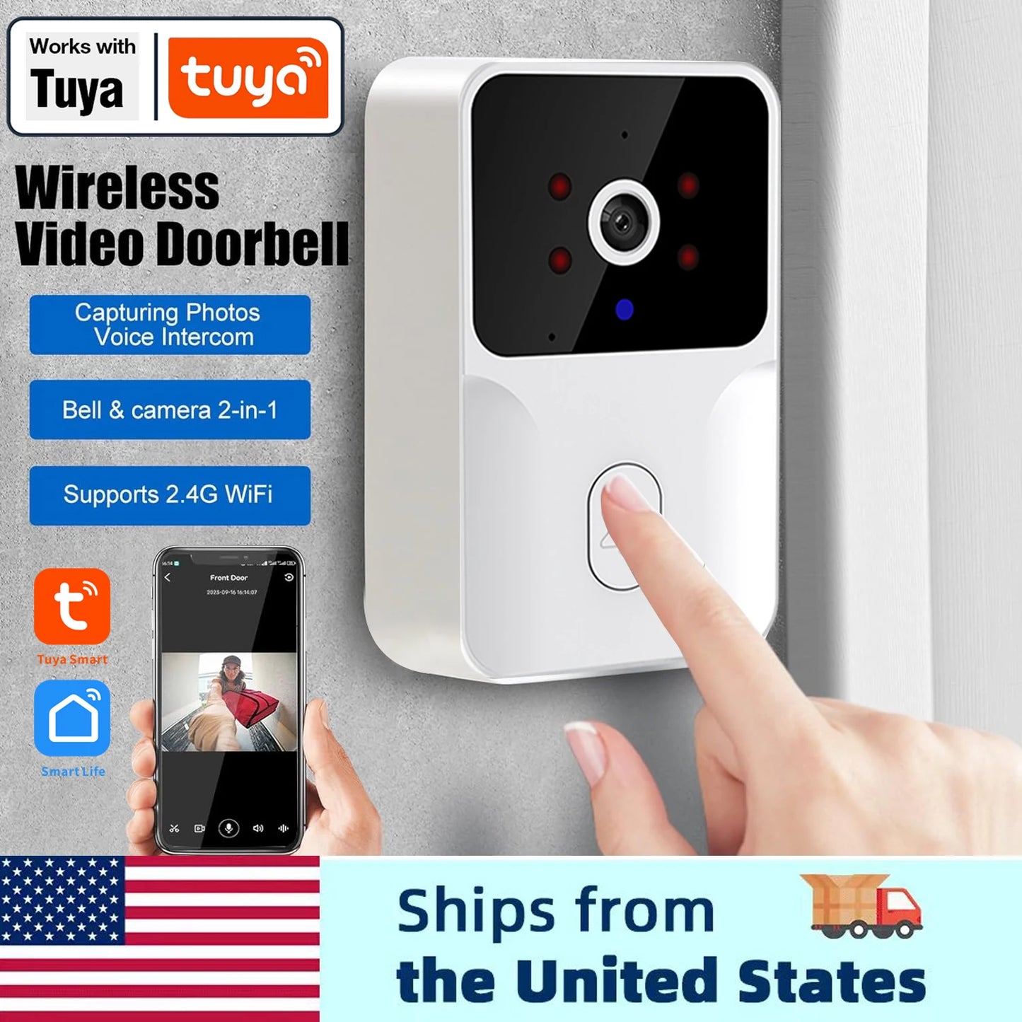 Smart Video Doorbell Camera, 480PHD Wireless doorbell for Home Security, Night Vision, Voice Change, 2-Way Audio, Waterproof.
