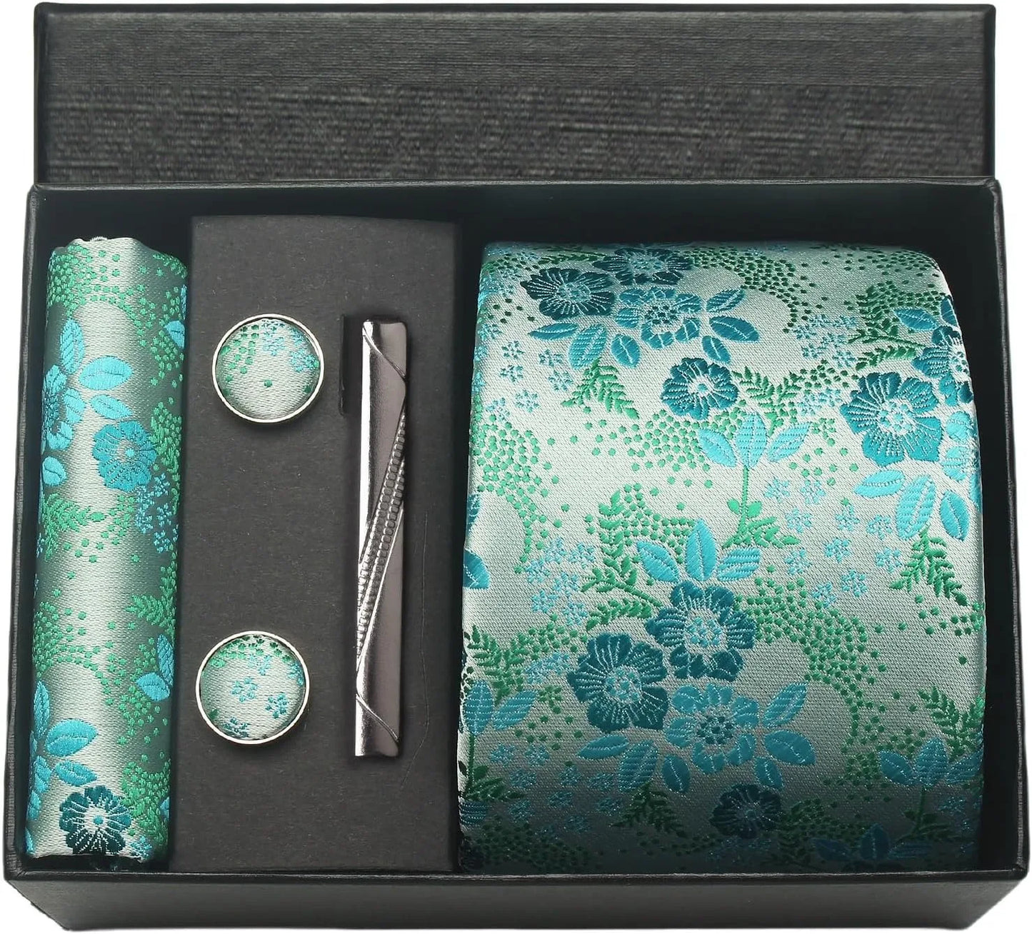 100% Silk Necktie Paisley Floral Men Business Tie, Pocket Square ,Tie Clip ,Cufflinks Set  Gift Box.