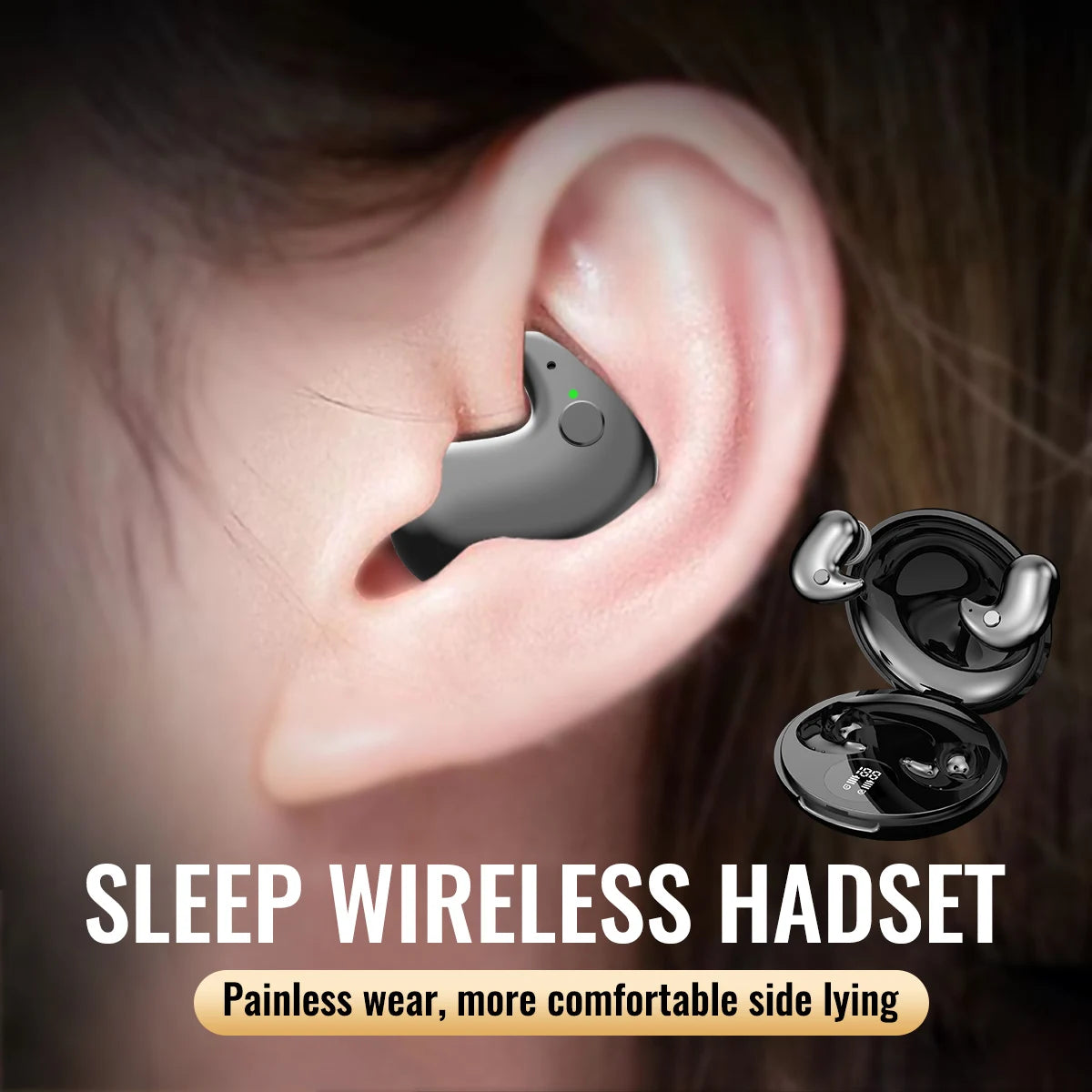 Sleep Invisible Earphone, Mini Hidden Headphones, In Ear IPX5 Waterproof Earbuds with Mic, HIFI Music Headset.