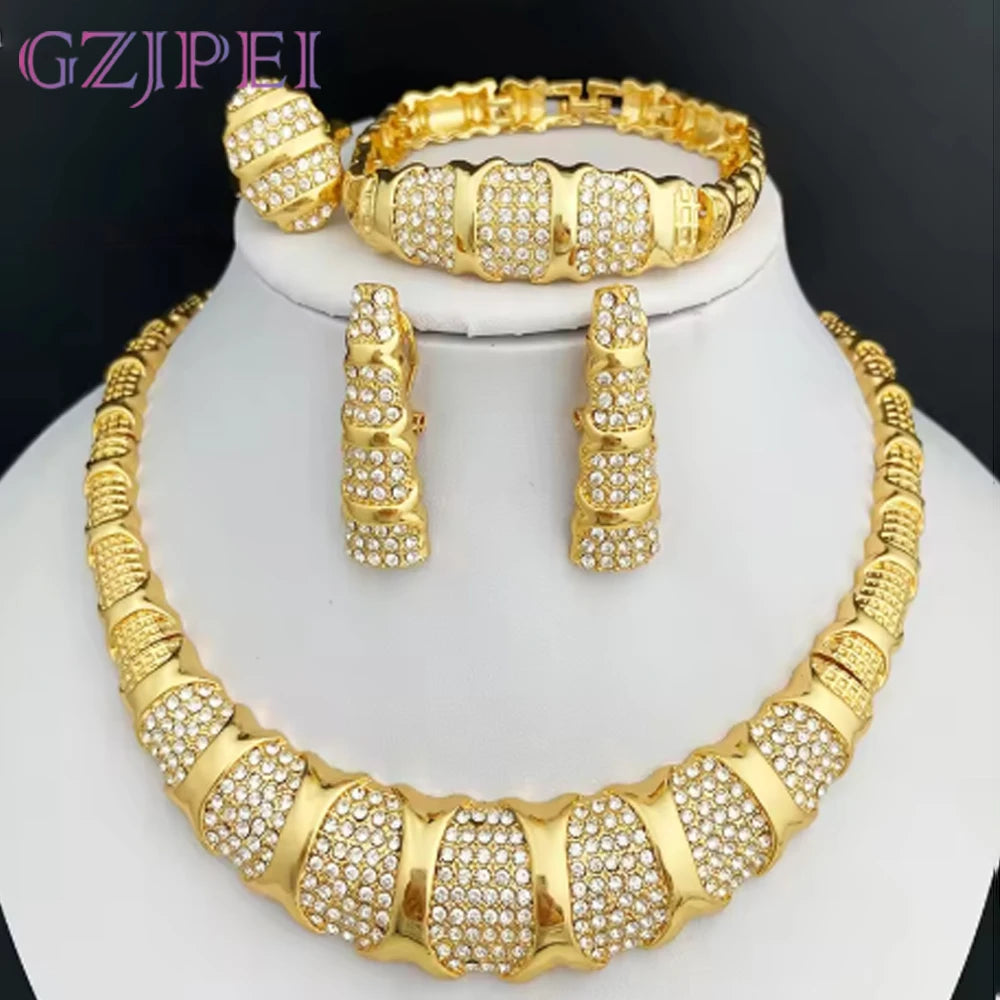 Jewelry Set For Women 18K Gold Plated Luxury Necklace, Earrings, Bracelet, And Ring Set
