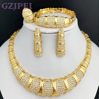 Jewelry Set For Women 18K Gold Plated Luxury Necklace, Earrings, Bracelet, And Ring Set