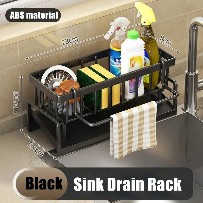 1Pc Multifunctional Plastic Kitchen Shelf, Rag Storage Drainage Rack with Hooks.