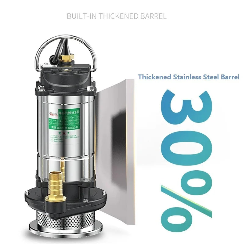 220V Submersible Pump Agricultural Pumping, Garden Tools, Drainage, Irrigation, Self-priming Sewage Pump Stainless Steel.